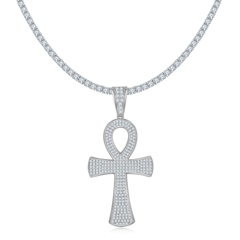 Fashion豪镶十字架NecklaceS925银PendantMoissanite厘石D级